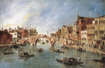 Francesco Guardi Painting - The Three Arched Bridge at Cannaregio Venetian School Francesco Guardi